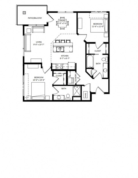 2 Bedroom G2 SIM Floor Plan at Two Points Crossing, Madison, Wisconsin